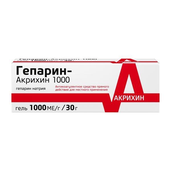 Гепарин-Акрихин 1000 гель для наружного применения 1000МЕ/г 30г